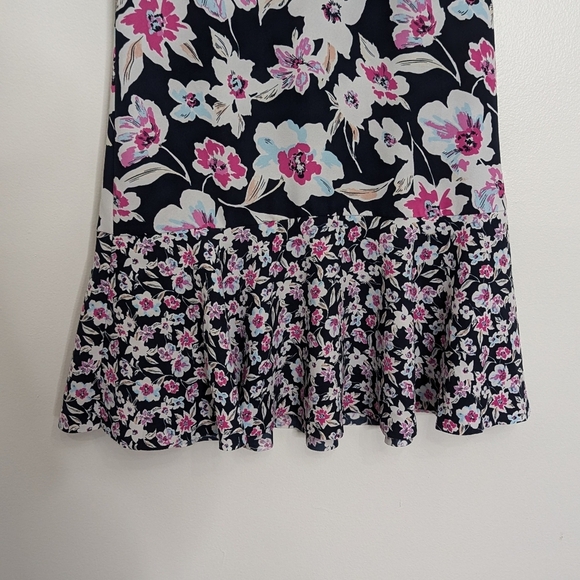 Banana Republic Dress 2 Floral Blue Pink Shift Drop Waist Flounce Hem - Picture 4 of 10